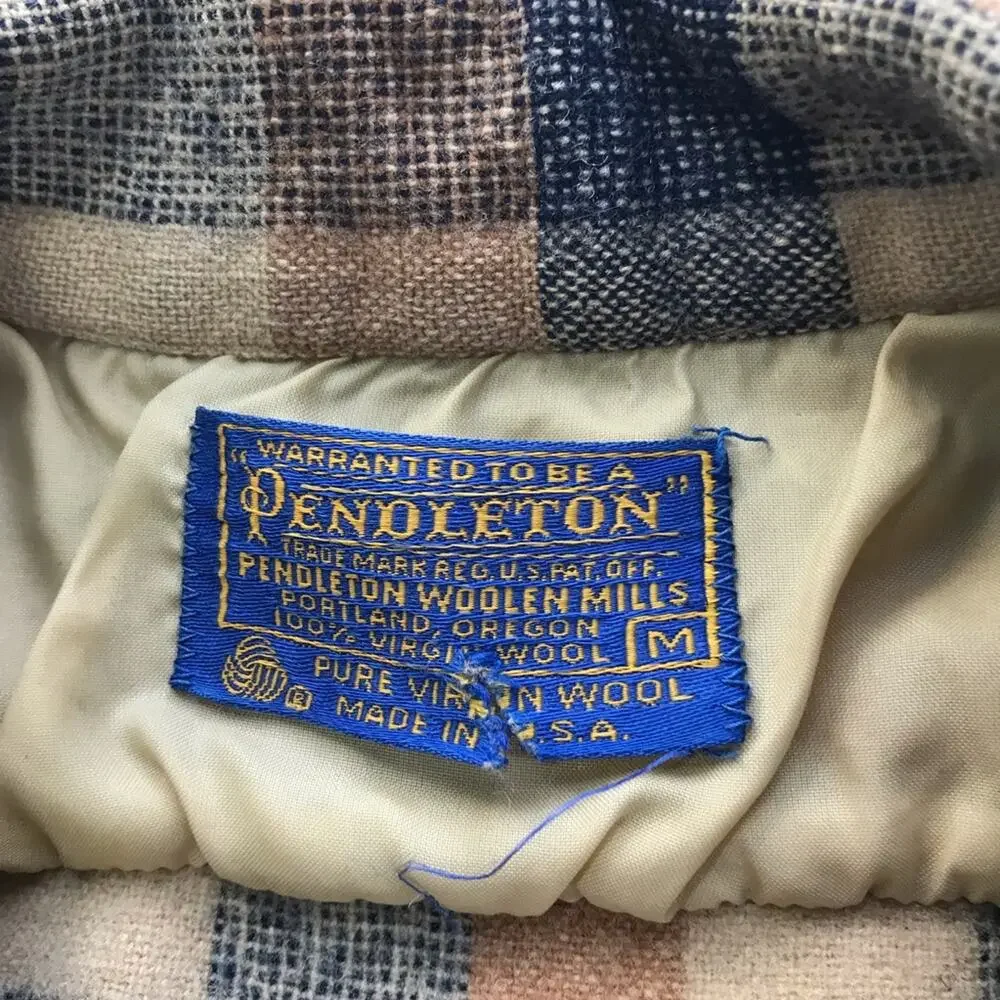 Vintage Pendleton wool brown blue plaid flannel unisex shirt M lumberjack USA - Picture 3 of 11